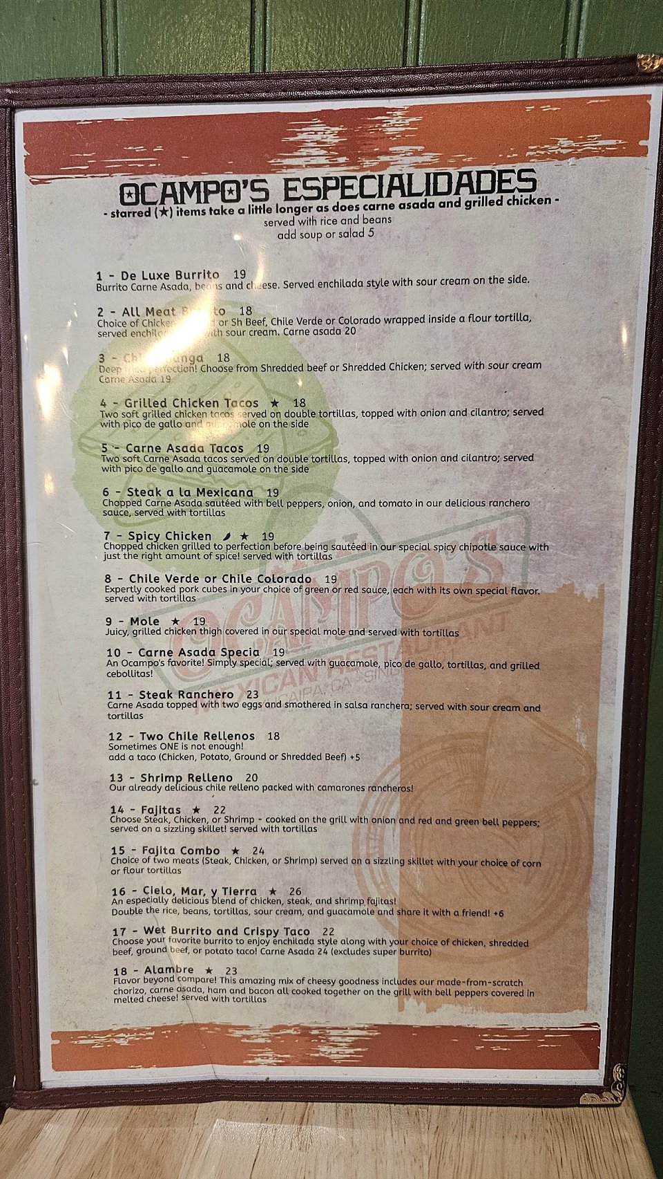 Close-up of breakfast specials and burritos.